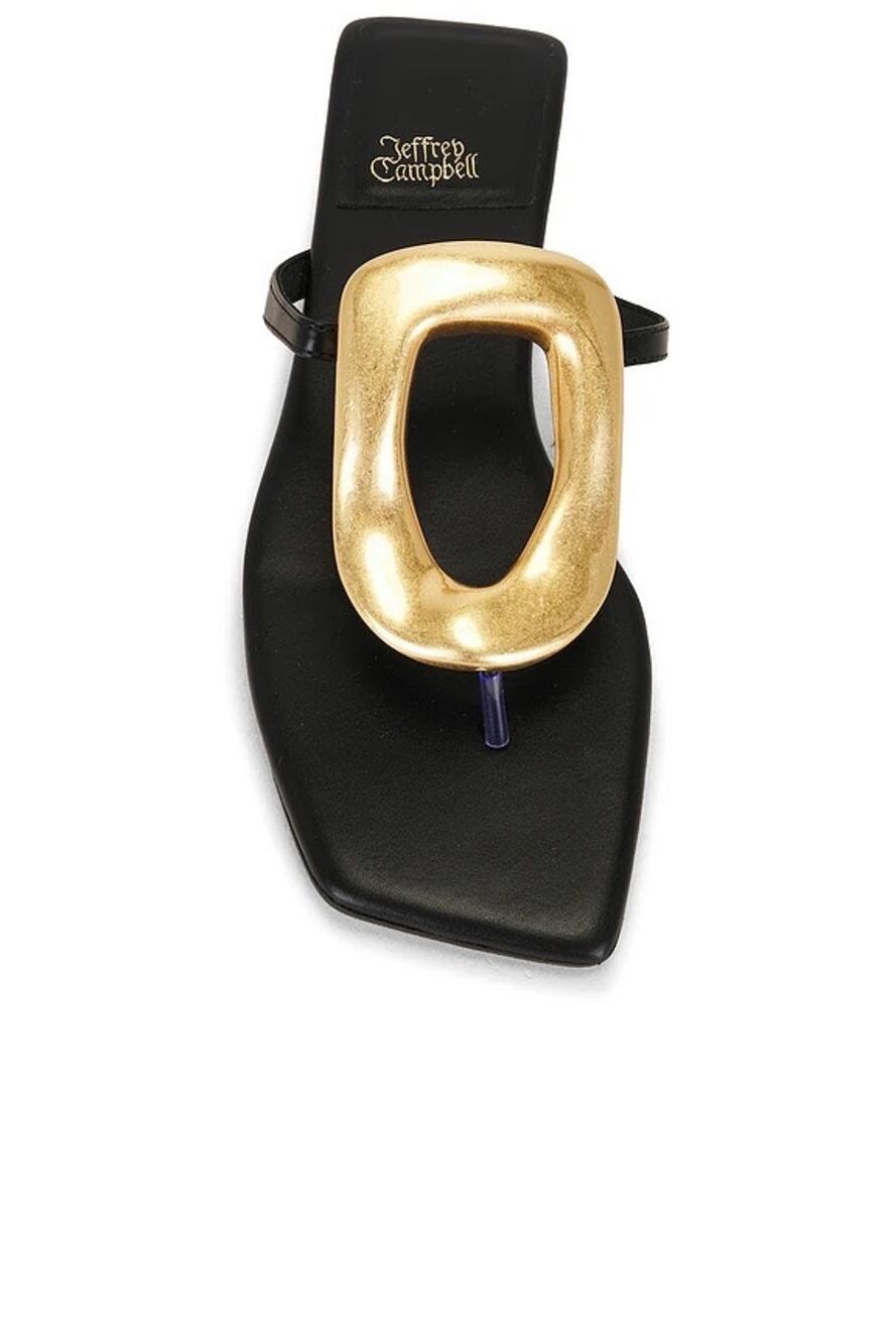 Jeffrey Campbell Linques Flat Sandal Black Gold Size 10